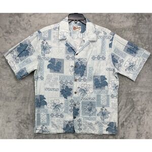 Hilo Hattie The Hawaiian Original Men's Shirt XL‎ Blue Geometric Camp Surf